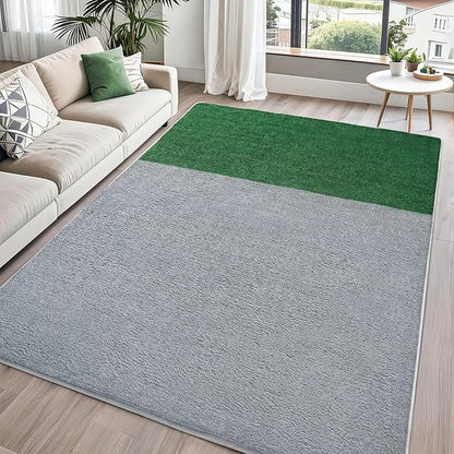 Rugs for Bedroom Living Room, 5x7 ft Light Grey Dark Green Area Rug, Washable Memory Foam Non-Slip Carpet, Modern Minimalist Indoor Carpets for Boys Girls Kitchen Home Decor