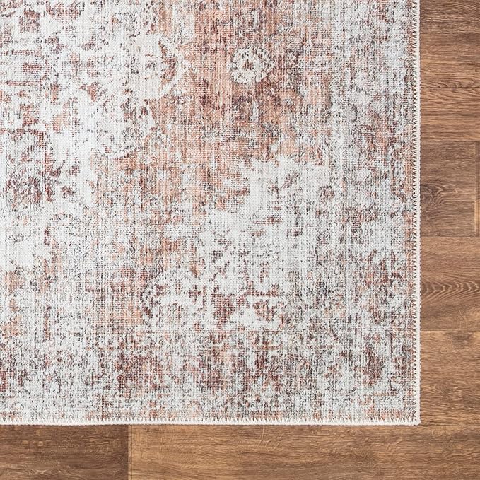 Bloom Rugs Washable Non-Slip 8' x 10' Rug - Ivory/Blush Traditional Area Rug for Living Room, Bedroom, Dining Room, and Kitchen - Exact Size: 8' x 10'