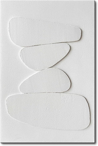 Creespi Hand-Painted White 3D Textured Wall Art 24x36 inches,Minimalist Abstract Canvas Art Painting for Home Wall Decoration