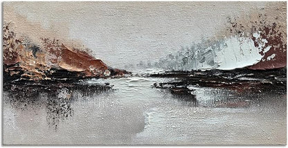 Slyart Hand Painted Abstract Landscape Texture Wall Art, 3D Modern Oil Painting on Canvas, 24"x48" Large Abstract Paintings for Living Room