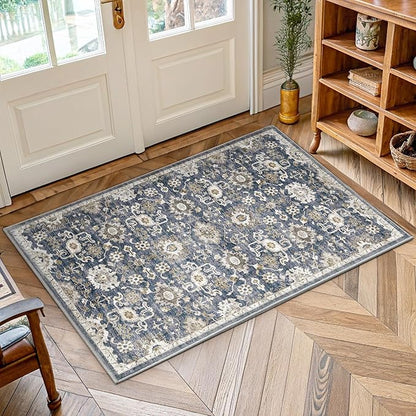 AMADA HOMEFURNISHING 2x3 Washable Area Rug, Low-Profile Entryway Rug with Non-Slip Backing & Durable Edge Binding, Vintage Rug Pattern, Small Rugs for Entryway, Kitchen & Living Room