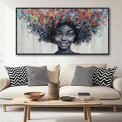 KLAKLA Black Woman Wall Art African American Women Wall Decor Trendy Abstract Black Girl Canvas Poster Prints Pictures for Bedroom Living Room Framed 24x48 Inches