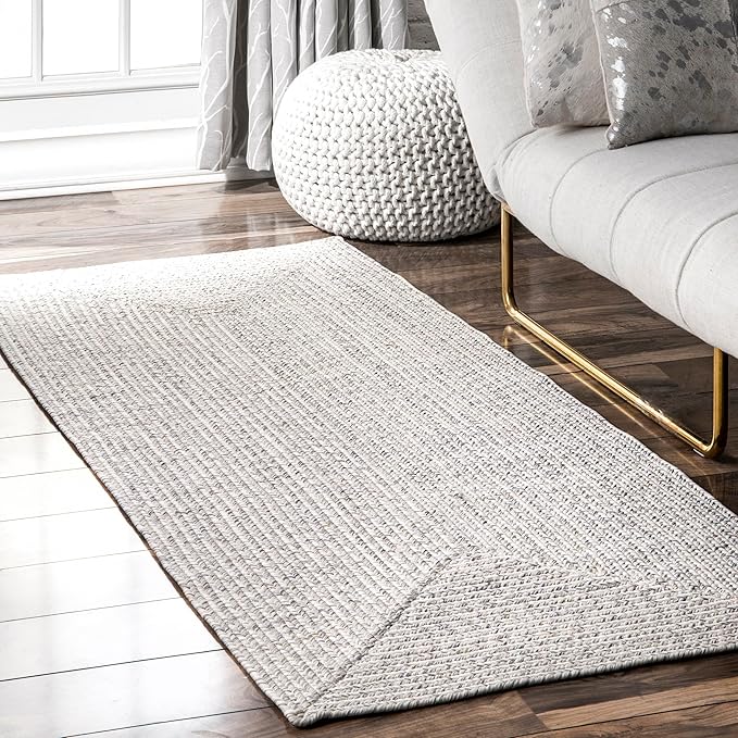 nuLOOM 2' x 8' Solid Hand Braided Indoor/Outdoor Area Rug, Pet-Friendly, High Traffic, Weather Resistant, for Patio, Balcony, Bedroom, Living, Dining Room, Wynn Ivory
