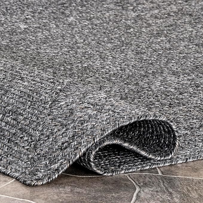 nuLOOM 6' Round Solid Hand Braided Indoor/Outdoor Area Rug, Pet-Friendly, High Traffic, Weather Resistant, for Patio, Balcony, Bedroom, Living, Dining Room, Wynn Charcoal