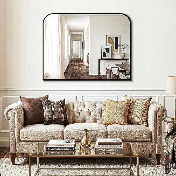 Bathroom Vanity Mirror for Wall, 40" x 30" Black Metal Framed Bathroom Mirror for Mantel, Living Room, Bedroom, Entryway, Fireplace Decor