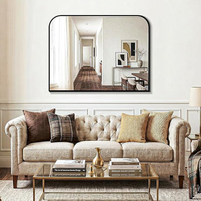 Bathroom Vanity Mirror for Wall, 40" x 30" Black Metal Framed Bathroom Mirror for Mantel, Living Room, Bedroom, Entryway, Fireplace Decor