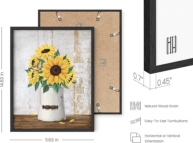 HAUS AND HUES Flower Wall Decor - Set of 4 Floral Wall Art, Framed Flower Painting, Floral Pictures for Kitchen, Bedroom, Living Room (Framed Black 11x14)