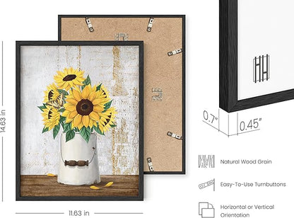 HAUS AND HUES Flower Wall Decor - Set of 4 Floral Wall Art, Framed Flower Painting, Floral Pictures for Kitchen, Bedroom, Living Room (Framed Black 11x14)