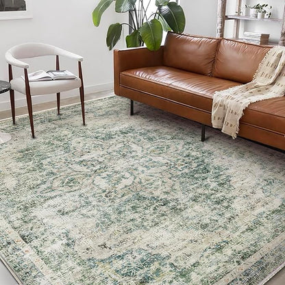CHAMPLANT Washable Area Rug 9'x12' Retro Boho Design Non-Shedding Easy Care Ideal for High Traffic Areas in Living Room Bedroom Office Coffee Table Kitchen Large Carpet