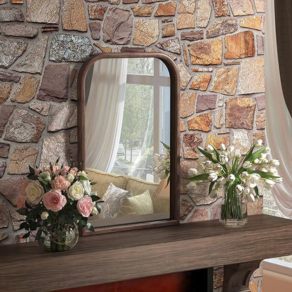 20"x30" Arch Wall Mirror Bathroom Mirror for Wall Mounted, Tempered Glass, Wood Grain Finish Frame Wall Mirror Decorative for Bedroom Living Room Entryway, Rustic Brown