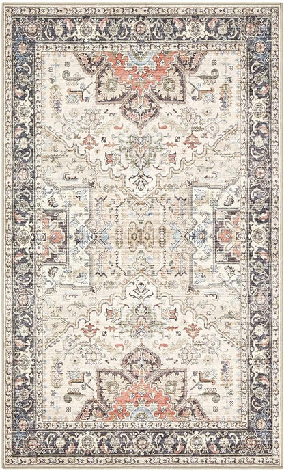3x5 Washable Entryway Rug: Non-Slip Soft Vintage Floral Indoor Area Rug for Living Room Large Kitchen Entryway Bedroom Bedside, Door Mat Throw Carpet for Laundry Foyer Home Decor (Multi)