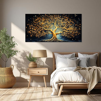 Ouzzlie Gold Picture Wall Decor for Bedroom Tree Canvas Art Black Wall Art for Office Dining Room Large Print Living Room 24"x 48"