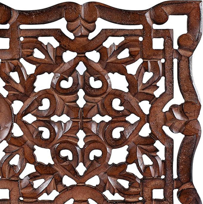 Wall Panels for Living Room & Bedroom – Hand-Carved Decorative Wood Wall Art Set of 6, 12x12" Natural Burnt Finish, Rustic Home Décor,Elegant Decorative Wall Art for Home & Office