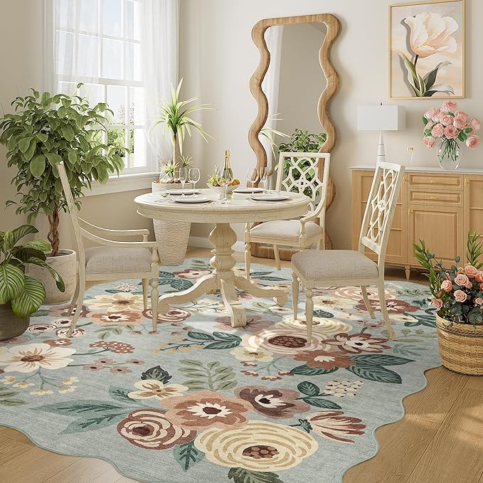 DUKINO 6x9 Area Rug, Floral Washable Rugs for Living Room with Non Slip Backing & Non-Shedding, Lightwight Low Pile Boho Design Large Carpets for Bedroom, Living Room, Dining Room, Sage Green