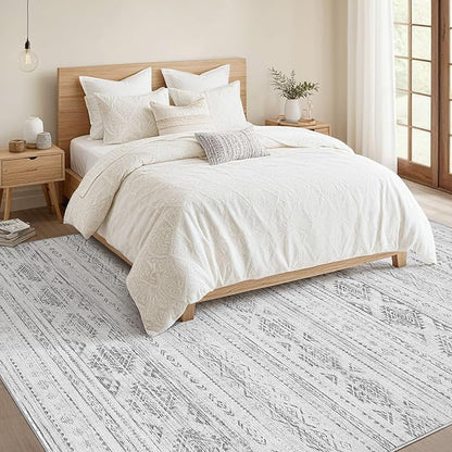 Nakagishi 8x10 Area Rug Living Room: Washable Boho Large Neutral Soft Farmhouse Modern Rugs Stain Resistant Moroccan Non-Slip Indoor Carpet for Bedroom Nursery Kids Office Dining Room- Dark Grey