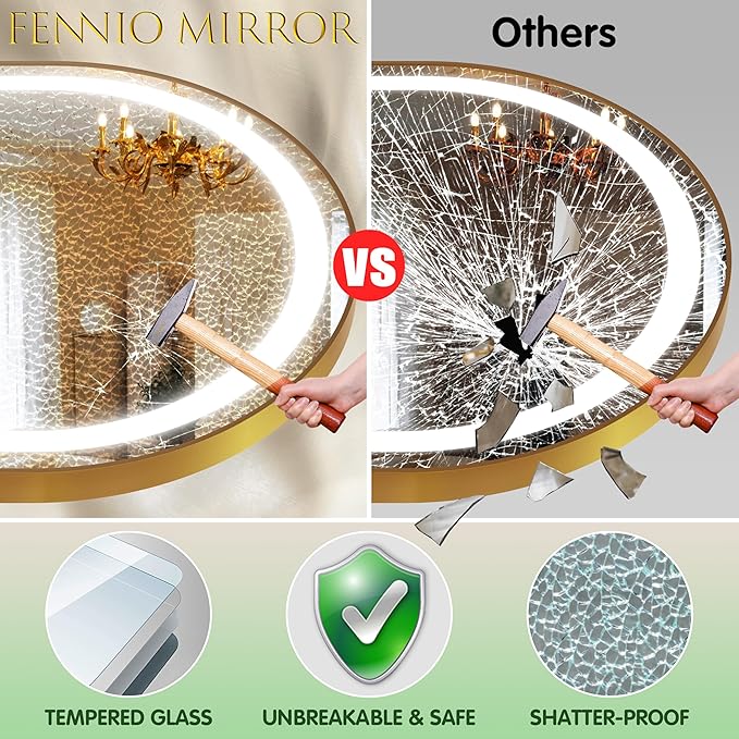 FENNIO Full Length Mirror with Lights, 70"x32" LED Full Body, Free Standing Lighted Floor Mirror, Wall Mounted Hanging Mirror for Bedroom, Salon, 3-Color Lighting, Tempered Glass