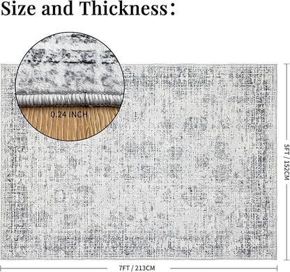 Washable 5x7 Area Rug: Modern Large Rugs for Living Room Dining Room Bedroom Office Indoor - Non-Slip Carpet Home Decor - 5x7 Light Grey