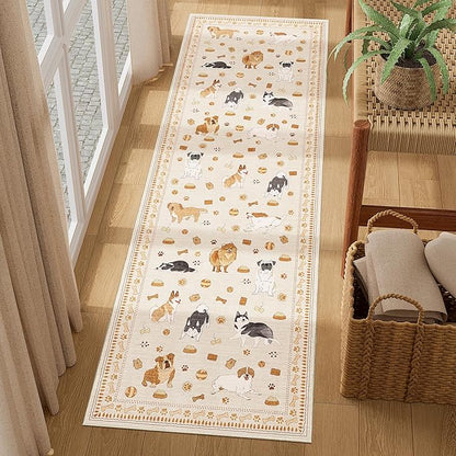 DUKINO 2x6 Washable Runner Rug for Hallway, Non Slip Animal Dog Kitchen Rug with Low Pile Design, Soft Stain Resistant Indoor Carpert Runner for Entryway, Bedroom, Laundry, Bathroom, Beige Yellow