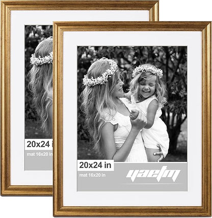 Yaetm 20x24 Gold Picture Frame Matted to 16x20 Set of 2, 1.4” Wide Molding & Rustic Gold Frames for Wall Gallery, Home and Office, Wall Mounting, 2 Pack