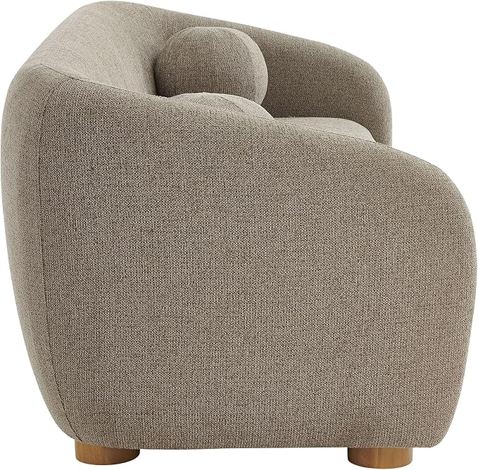 Modway Holland 85 Inch Minimalist Curved Back Sofa in Taupe – Chenille Fabric Sofa with Ball Throw Pillows and Wood Feet – Modern 3-Seater Couch for Living Room