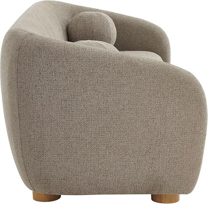 Modway Holland 85 Inch Minimalist Curved Back Sofa in Taupe – Chenille Fabric Sofa with Ball Throw Pillows and Wood Feet – Modern 3-Seater Couch for Living Room