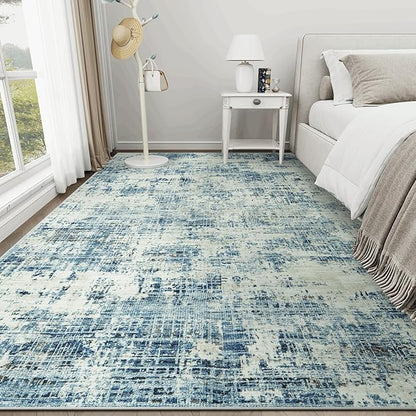6x9 Area Rugs for Living Room Washable Rug: Anti-Skid Abstract Modern Living Room Rug Soft Thin Carpets Indoor Floor Non-Shedding Carpet for Bedroom Dining Farmhouse Nursery Blue Gray Gold