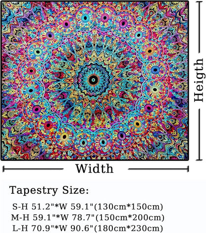 PRRPRR Blacklight Mandala Tapestry for Bedroom, UV Reactive Trippy Wall Tapestry, Bohemian Aesthetic Wall Art Decor for Adults Teens and Hippies(Mandala, 59"x51")