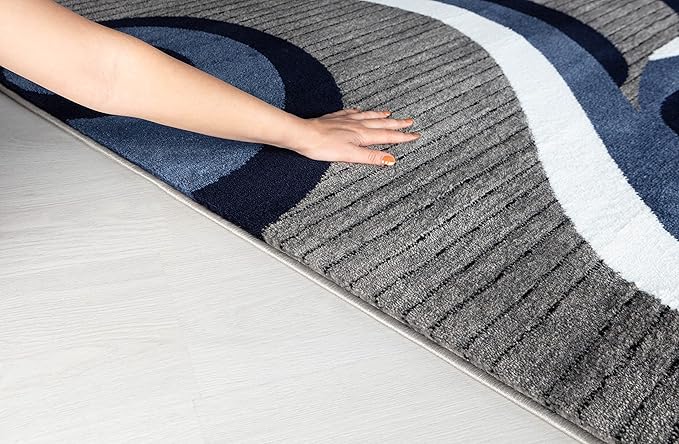 GLORY RUGS Modern Area Rug Swirls Carpet Bedroom Living Room Contemporary Dining Accent Sevilla Collection 4817A (Navy, 5x7)