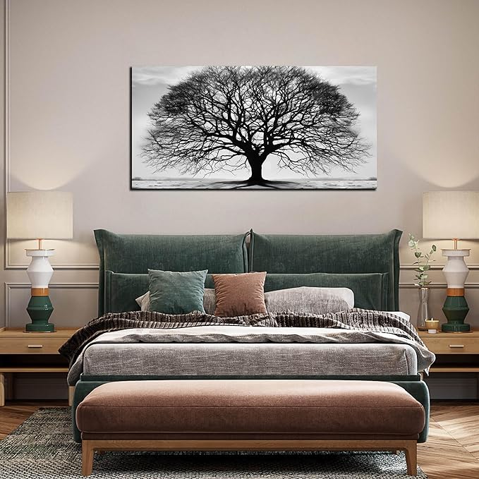 Prepeyssee Tree of Life Wall Art Large Artwork Black and White Wall Art Modern Landscape Nature Canvas Prints Decor for Living Room Bedroom Office Ready to Hang 29"x59"