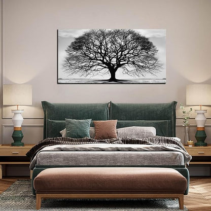 Prepeyssee Tree of Life Wall Art Large Artwork Black and White Wall Art Modern Landscape Nature Canvas Prints Decor for Living Room Bedroom Office Ready to Hang 29"x59"