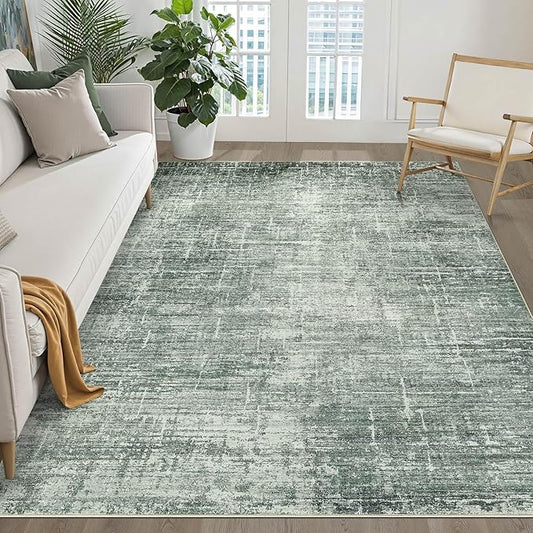 5x7 Area Rugs Living Room: Washable Large Neutral Rug Abstract Soft Modern Stain Resistant Indoor Floor Non-Slip Carpet for Bedroom Nursery Kids Office Playroom Dining Room Under Table- Dark Green