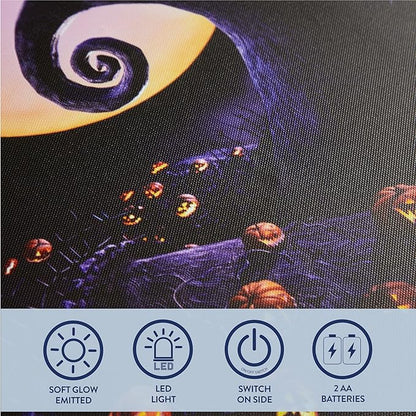 Nightmare Before Christmas LED Light Up Canvas Wall Art featuring Jack Skellington, 11"W x 14"H