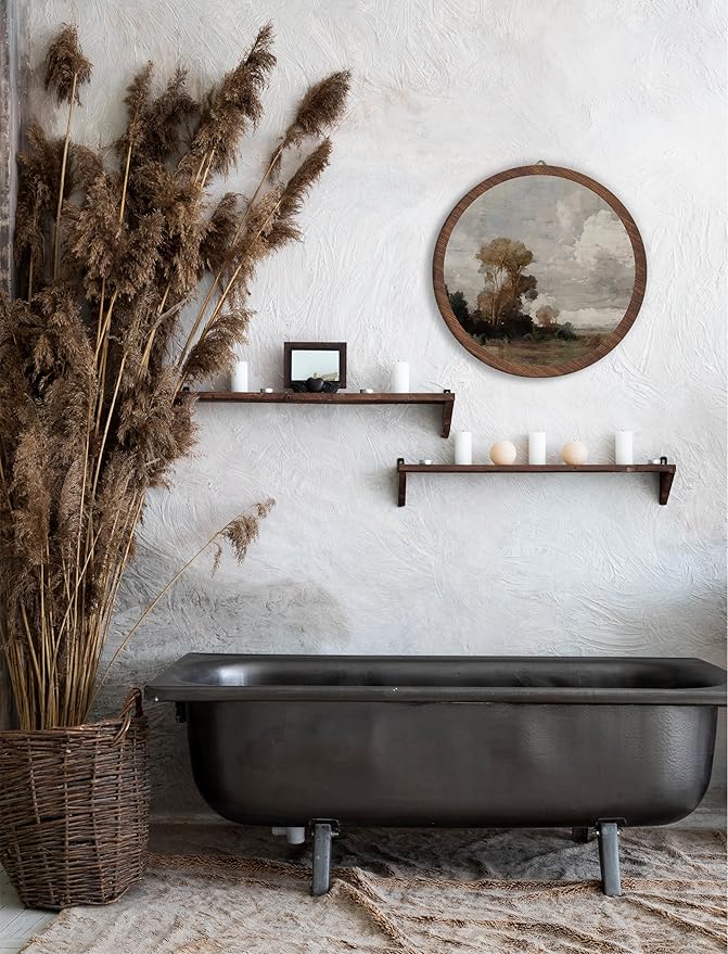 Nature Wilderness Scenery Hanging Wall Decor, Rustic Wilderness Vintage Round Wooden Wall Art, Landscape Vintage Western Boho Decorations for Apartment Home Living Room Bedroom Bathroom Office, 11