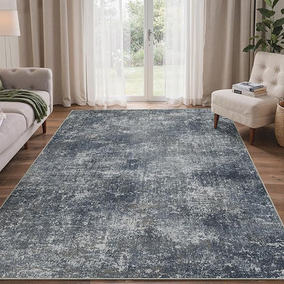 Bavni 6x9 Area Rugs Machine Washable Rug for Living Room, Modern Printed Rug Indoor Soft Area Rug for Bedroom Dining Room, Ultra-Thin Low Pile Carpet with Non Slip Rubber Backing, Dark Gray