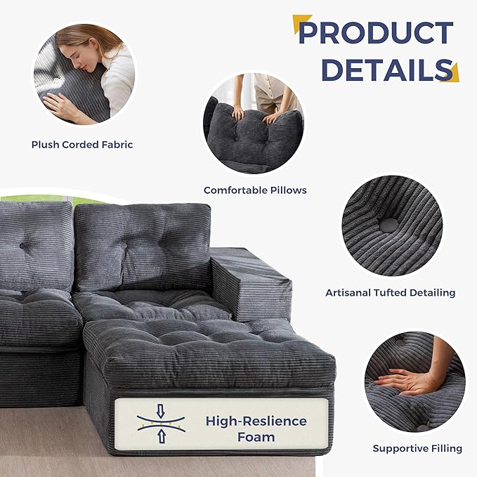MAXYOYO Modular Sectional Sofa with Ottoman and Loveseat, Cloud Boneless Couch with Layered Cushion, Flexible Module Combination Sofa for Living Room, No Assembly Required,Dark Grey