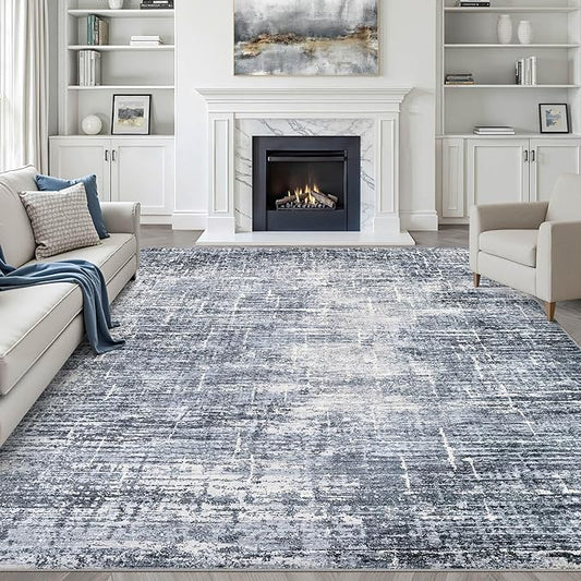 9x12 Area Rug Living Room: Washable Large Neutral Navy Rug Abstract Soft Modern Stain Resistant Indoor Floor Non-Slip Carpet for Bedroom Nursery Kids Office Playroom Dining Room Under Table Home