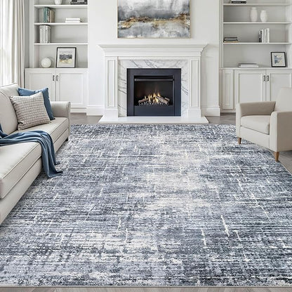 7x10 Area Rug Living Room: Washable Large Neutral Navy Rug Abstract Soft Modern Stain Resistant Indoor Floor Non-Slip Carpet for Bedroom Nursery Kids Office Playroom Dining Room Under Table Home