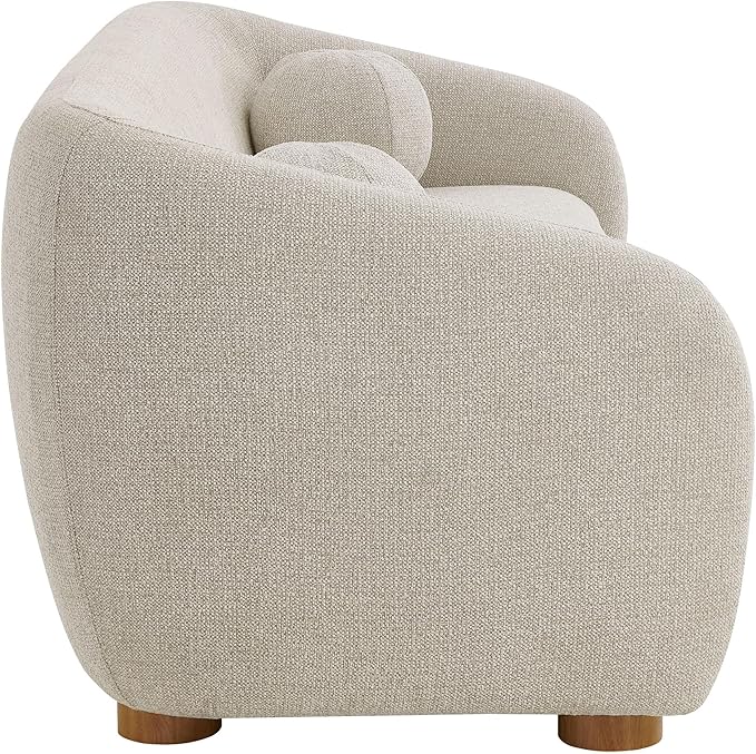 Modway Holland 85 Inch Minimalist Curved Back Sofa in Dove Gray – Chenille Fabric Sofa with Ball Throw Pillows and Wood Feet – Modern 3-Seater Couch for Living Room
