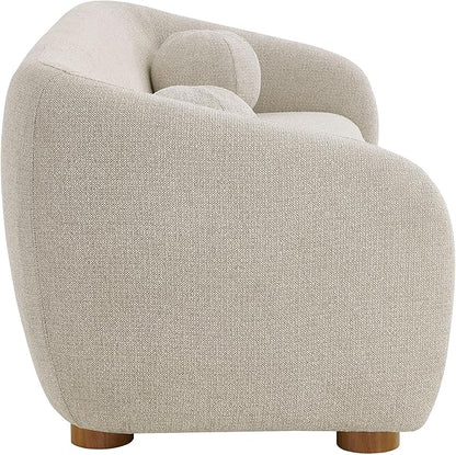 Modway Holland 85 Inch Minimalist Curved Back Sofa in Dove Gray – Chenille Fabric Sofa with Ball Throw Pillows and Wood Feet – Modern 3-Seater Couch for Living Room