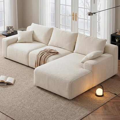 Homkdom L-Shaped Cloud Boneless Couch with Deep Seat, Modular Sectional Sofa with Oversized Chaise, 6 Layouts Combination for Living Room, Apartment, No Assembly (White Check, Right Facing Chaise)