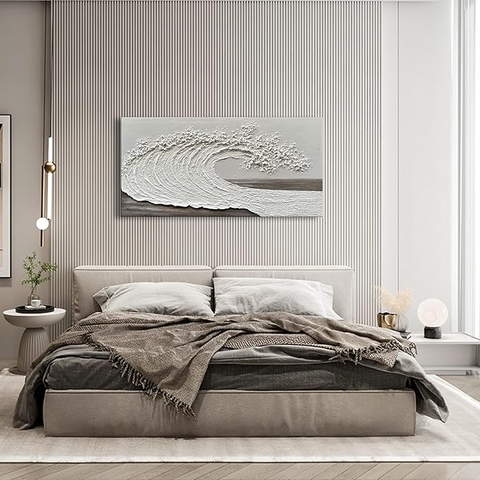 NANKAI Art 24x48 inch Hand-Painted 3D Ocean Waves Oil Painting Natural Scenery White Abstract Canvas Art Mural