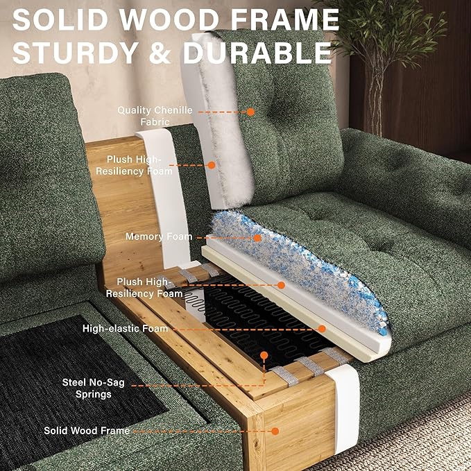 Oversized Modular Sectional Sofa with Storage, Modern Deep Seat Cloud Couch for Living Room, L-Shaped Large Sectional Couch, Only Single Seat, Green