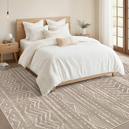 Nakagishi 8x11 Area Rugs Living Room: Washable Boho Large Neutral Soft Farmhouse Area Rugs Stain Resistant Modern Non-Slip Indoor Floor Carpet for Bedroom Nursery Kids Playroom Office-Dark Brown