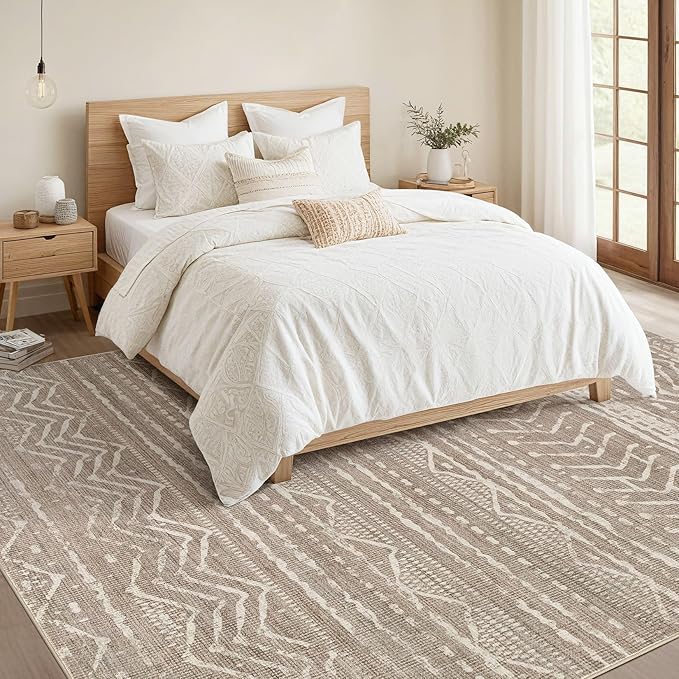 Nakagishi 6x10 Area Rugs Living Room: Washable Boho Large Neutral Soft Farmhouse Area Rugs Stain Resistant Modern Non-Slip Indoor Floor Carpet for Bedroom Nursery Kids Playroom Office-Dark Brown