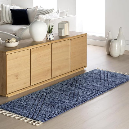 Nuloom Risette Blue, 2'7" x 8', Geometric, Soft and Textured, High Traffic, Stain Resistant, Easy Clean, Durable Runner for Bedroom, Living Room, Dining Space, Den, Foyer, Entryway