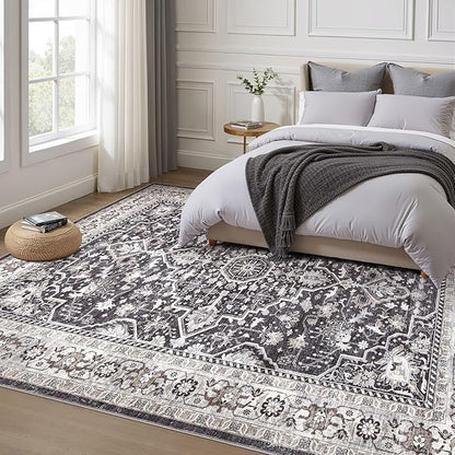 Black Rug Living Room Rugs: 12x15 Washable Boho Large Vintage Moody Soft Distressed Oriental Stain Resistant Non-Slip Indoor Floor Carpet for Bedroom Playroom Office Dining Room Retro Home House