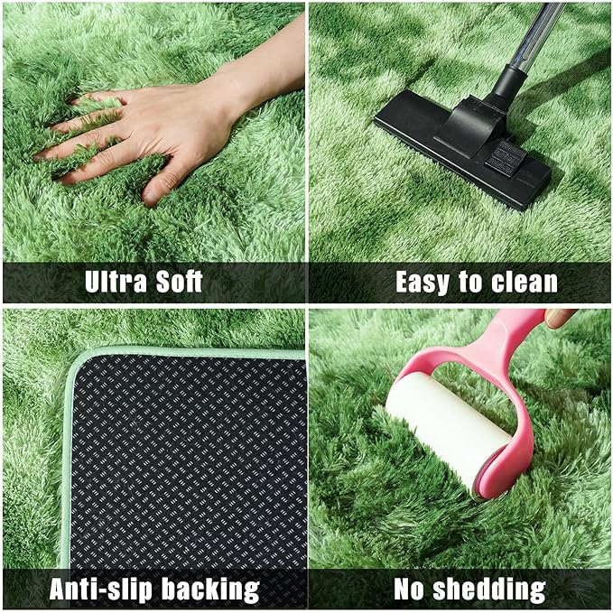 Fluffy Rugs for Living Room, Soft Shaggy Carpets for Living Room, Upgrade Anti-Slip Fuzzy Rugs for Kids' Room, Perfect Decor for Modern Home Tie Dye Green 9x12Feet