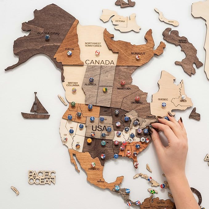 Enjoy The Wood 3D Wooden World Map Wall Art - Large Travel Map with Pins for Art Decor - Decorative Map of the World for Home, Office - Travel Wall Art Housewarming Gift Idea (Multicolor, 2XL, Unframed)