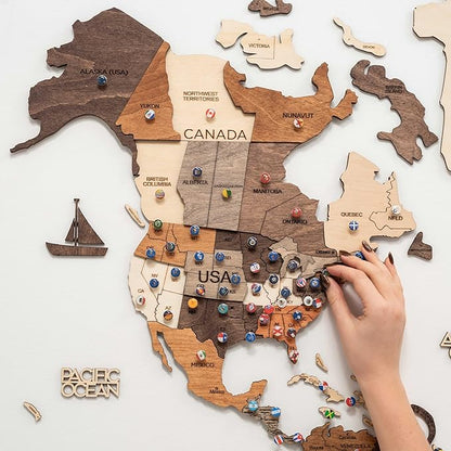 Enjoy The Wood 3D Wooden World Map Wall Art - Large Travel Map with Pins for Art Decor - Decorative Map of the World for Home, Office - Travel Wall Art Housewarming Gift Idea (Multicolor, 3XL, Unframed)