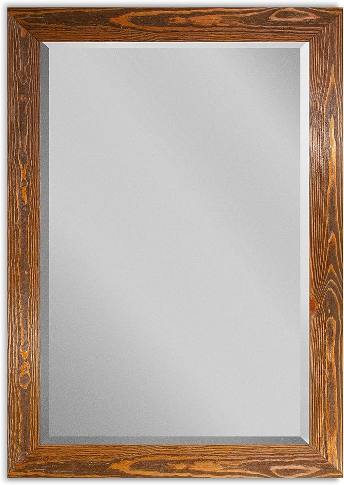 Renditions Gallery Rustic Horizontal Wooden Maple Frame Body Mirror Decor Aesthetic Wall Mounted Rectangle Farmhouse Vanity Mirror for Living Room Bedroom Bathroom - 41"x29" LT07